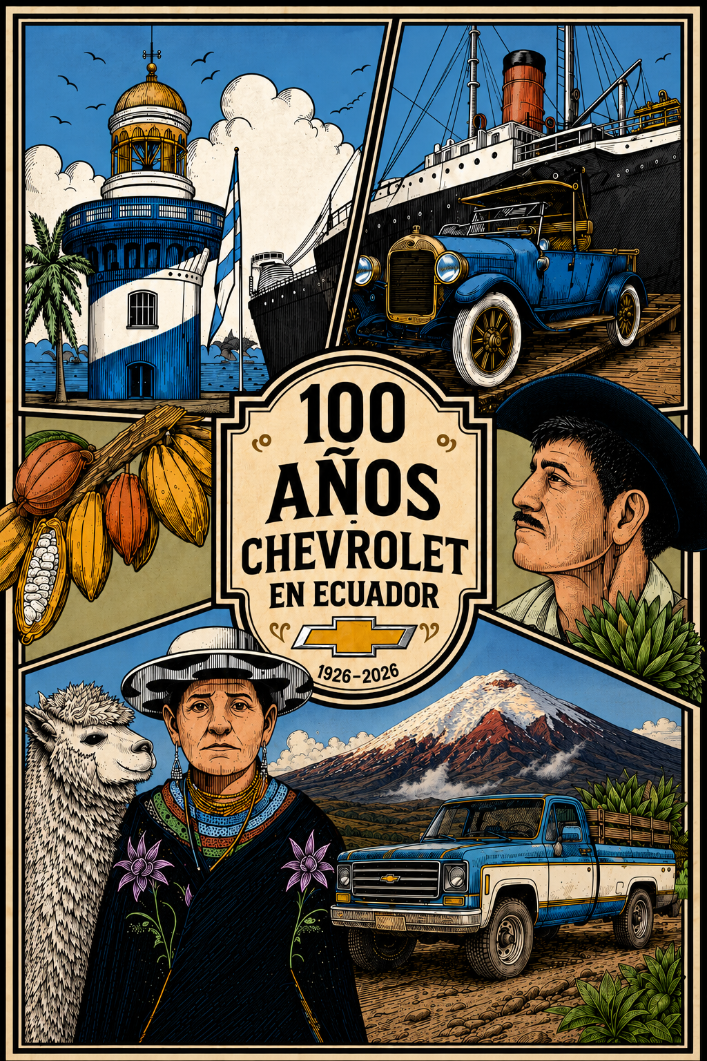 Arte original 100 años Chevrolet en Ecuador